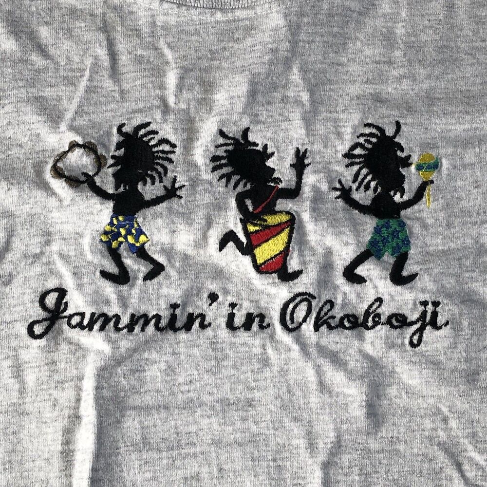 Santee Heavyweight Men’s T-Shirt Gray “Jammin' in Okoboji"  Embroidered Size XL